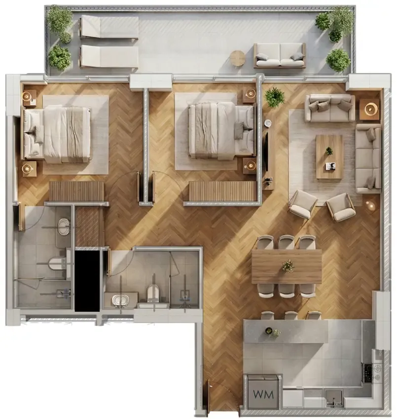 Armas By Zenith 2 bed floor plan, 1,143 sqft