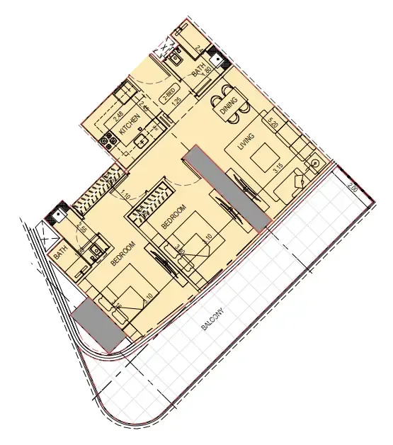 Binghatti Sky Terraces 2 bed floor plan, 1,117 sqft