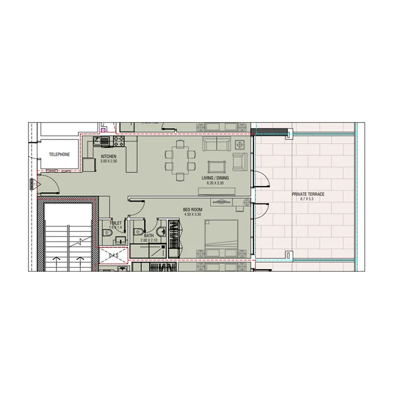 Al Waleed W.S 1 1 bed floor plan, 1,106 sqft