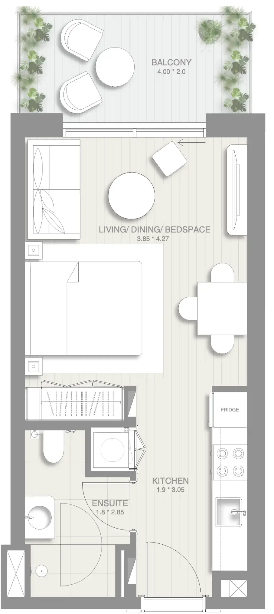 Sol Levante Studio floor plan, 440 sqft