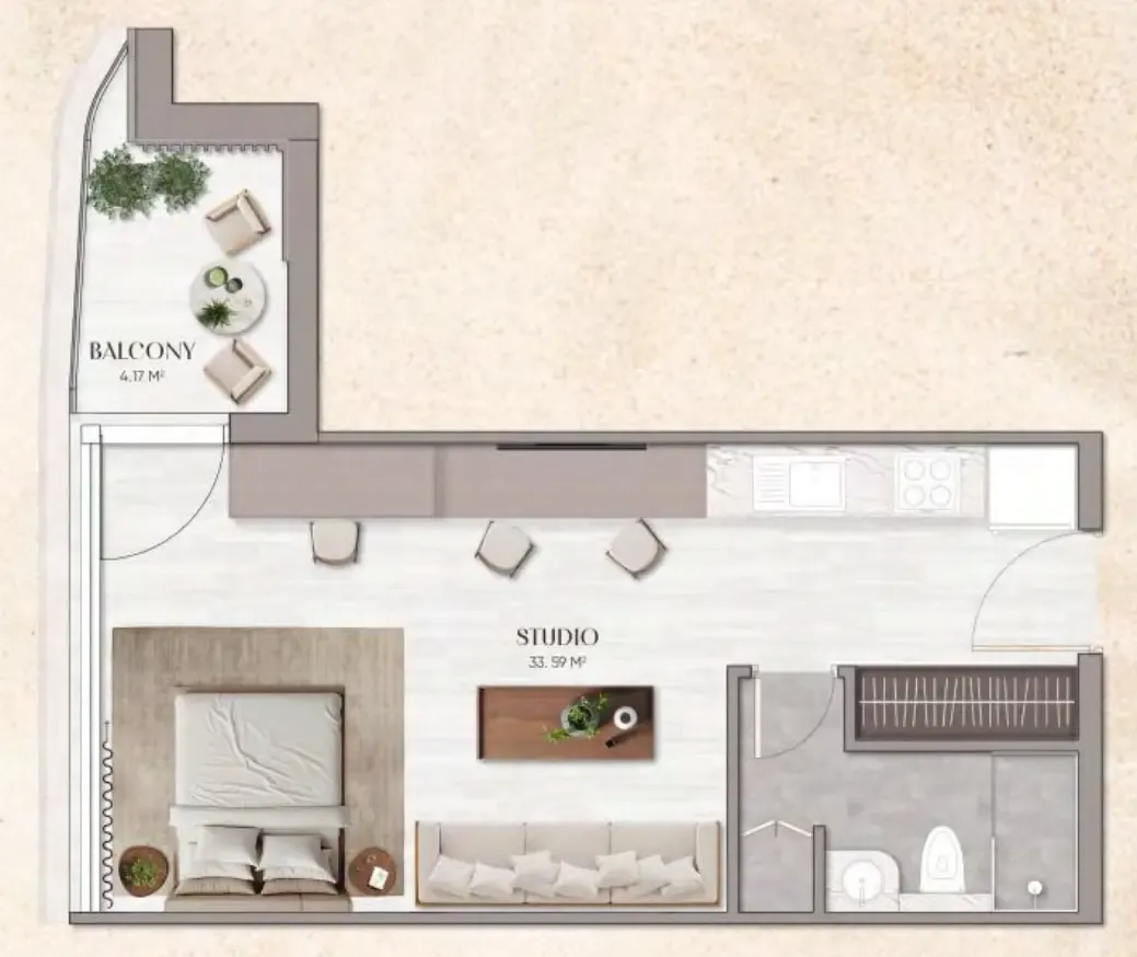 Urban Horizon Studio floor plan, 415 sqft