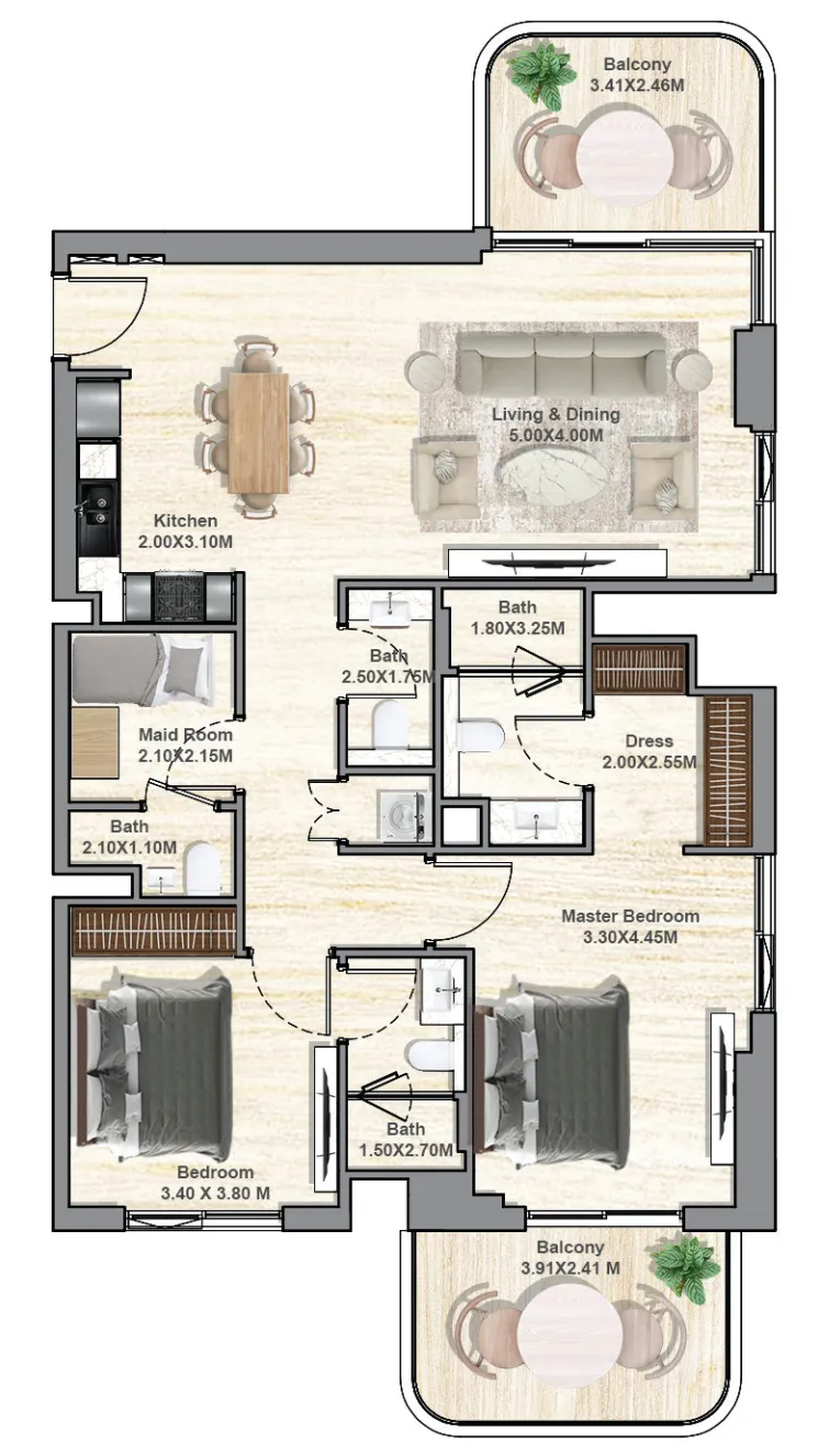 Hyde Residences 2 bed floor plan, 1,335 sqft