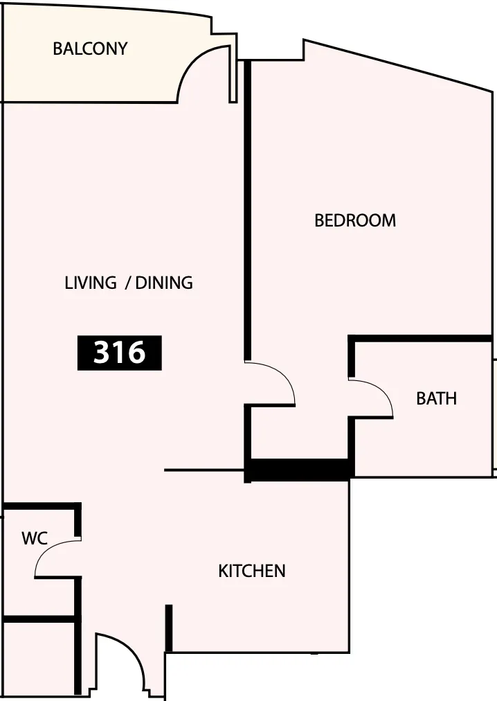 Paradise View 1 1 bed floor plan, 809 sqft