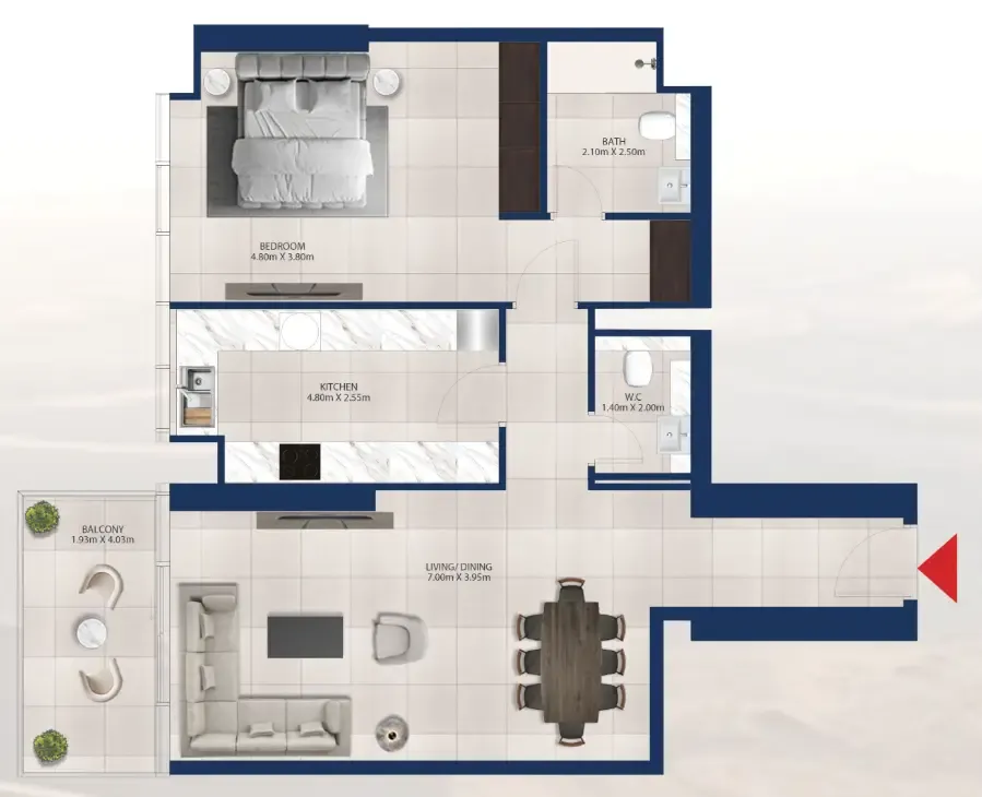 Al Vista 1 bed floor plan, 1,015 sqft