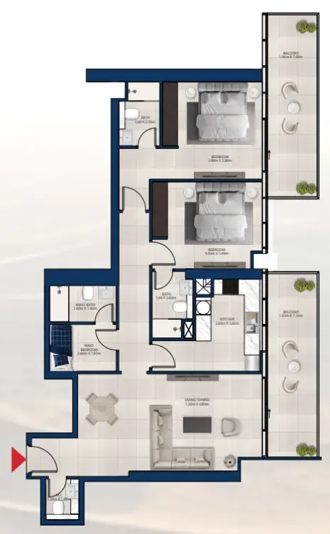 Al Vista 2 bed floor plan, 1,525 sqft