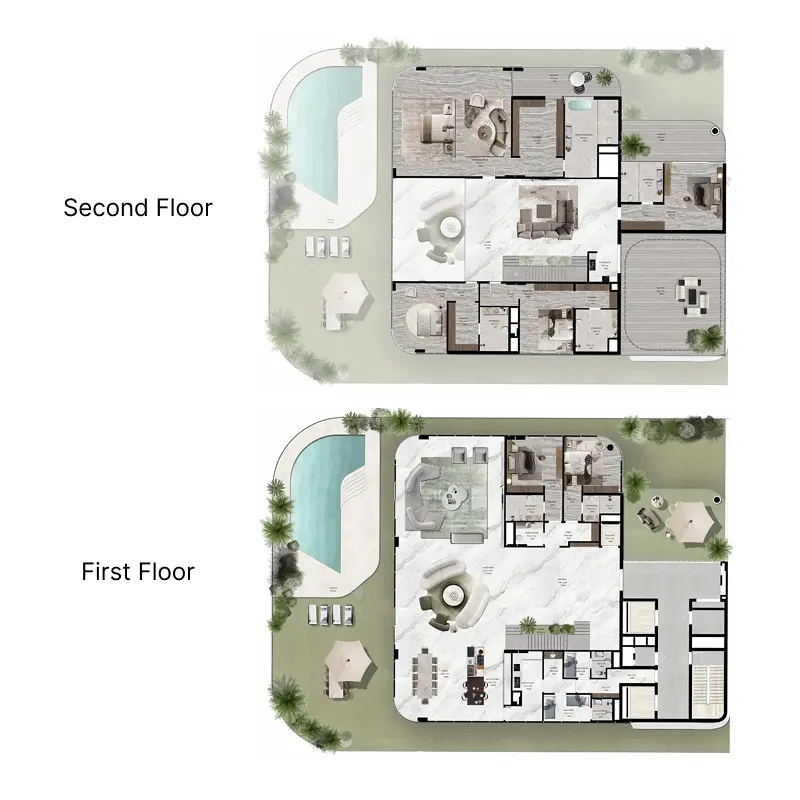 Jacob and Co Beachfront Living 6 bed floor plan, 17,986 sqft