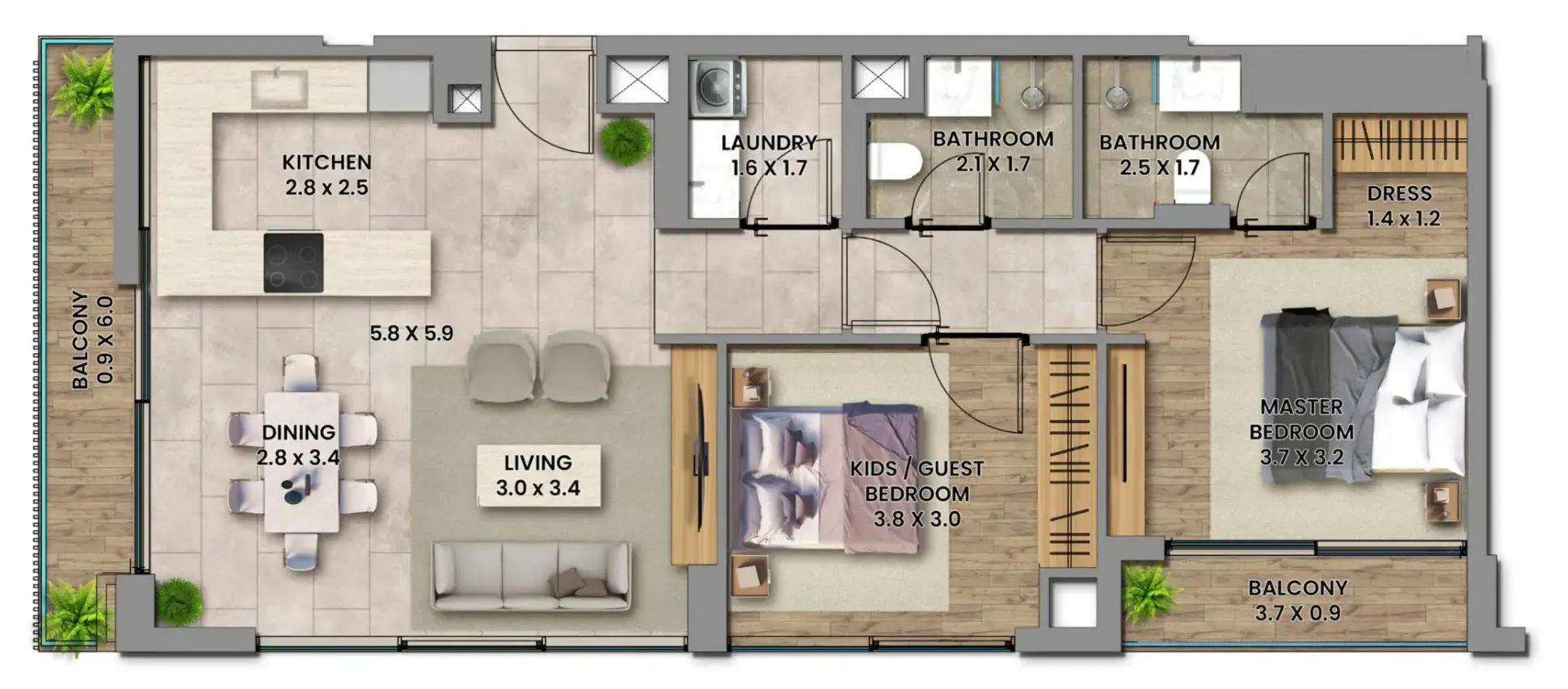 Elemental 78 2 bed floor plan, 964 sqft