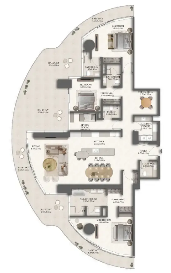 Jumeirah Residences at Al Maryah Island 3 bed floor plan, 3,639 sqft