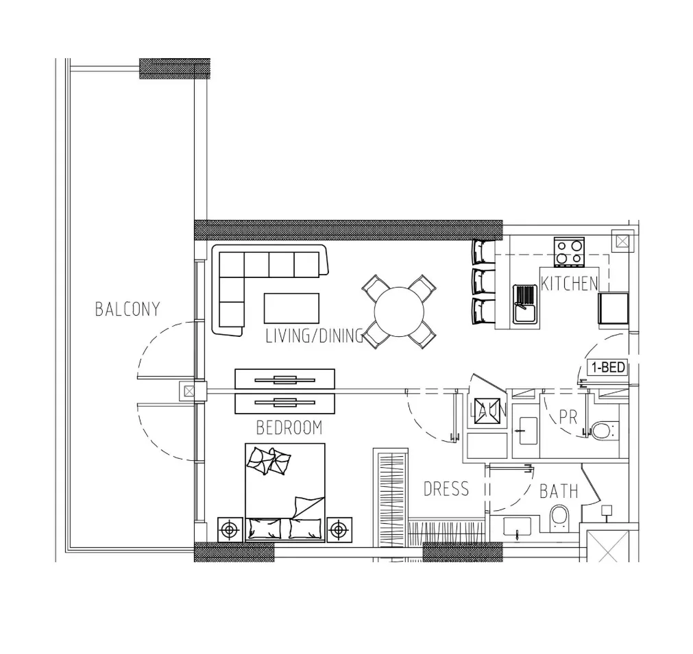 Damac Riverside Views 1 bed floor plan, 876 sqft