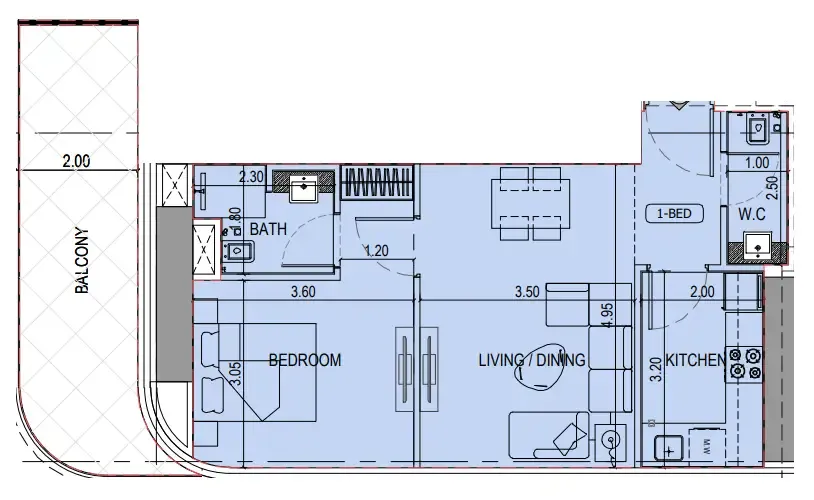 Binghatti Sky Terraces 1 bed floor plan, 772 sqft
