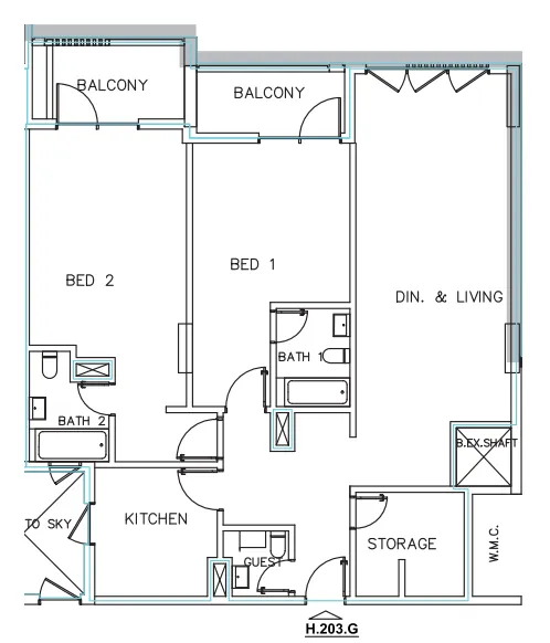Janayen Avenue 2 bed floor plan, 1,582 sqft