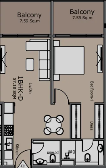 Golden Woods Albab Views 1 bed floor plan, 782 sqft