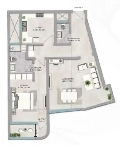 Amwaj Tower 1 bed floor plan, 1,221 sqft