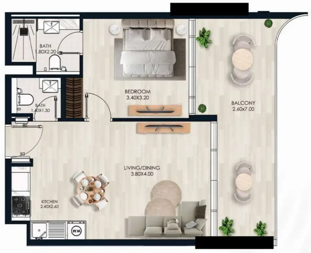 Sera Gardens by Vision 1 bed floor plan, 699 – 700 sqft