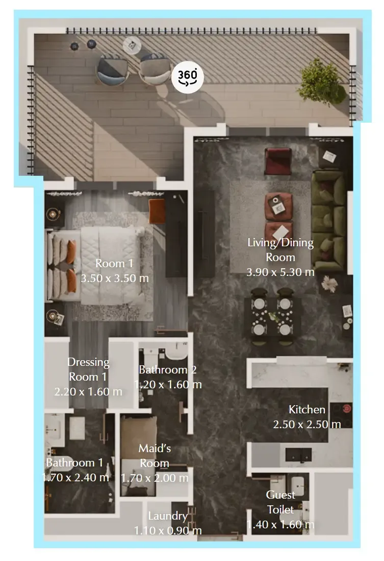 Bab Al Qasr Garden Residences 65 1 bed floor plan, 929 sqft