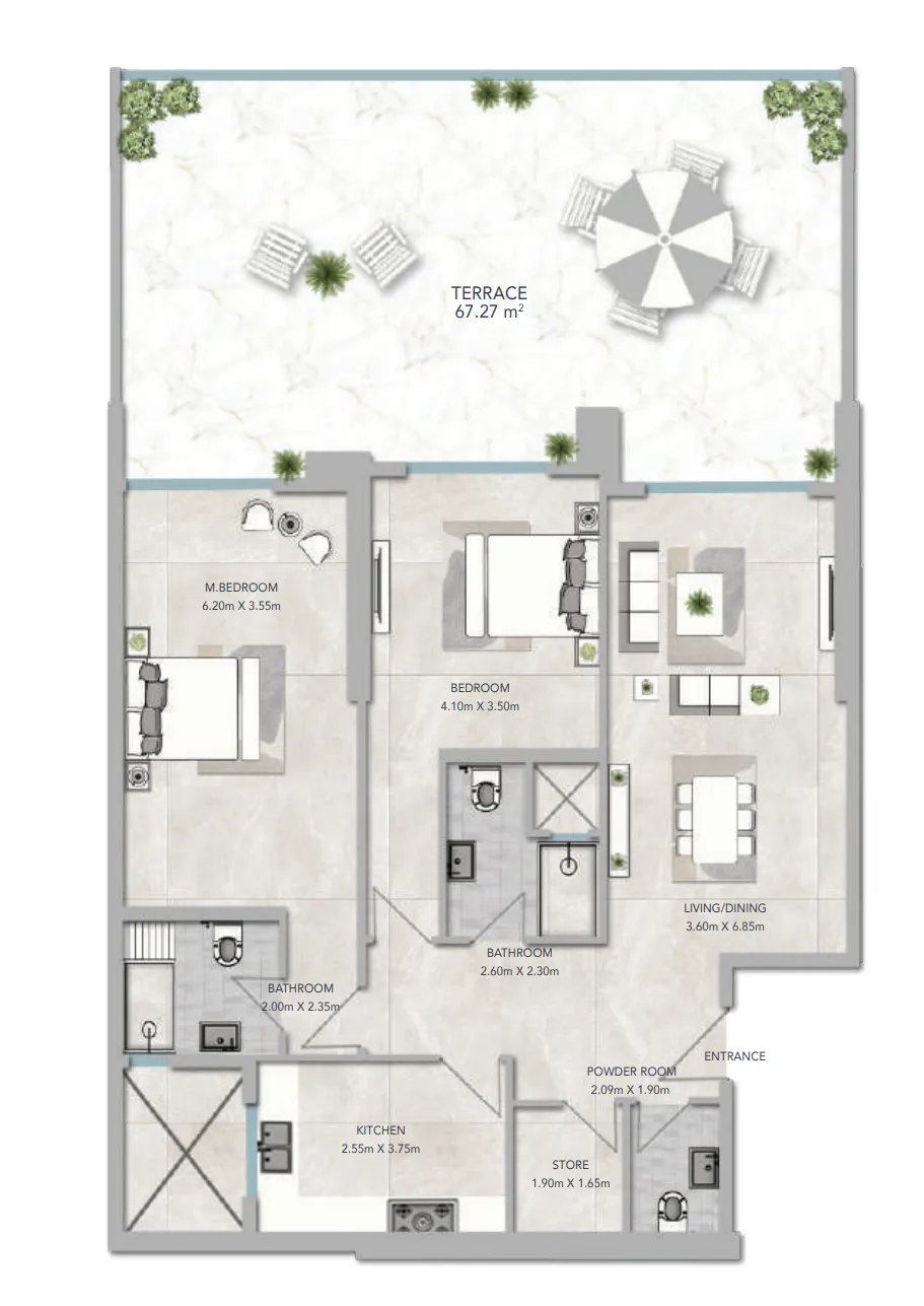 Al Aamra 3 Tower 2 bed floor plan, 2,546 sqft