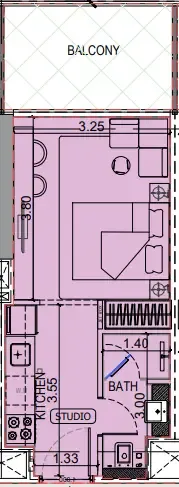 Binghatti Vintage Studio floor plan, 372 sqft