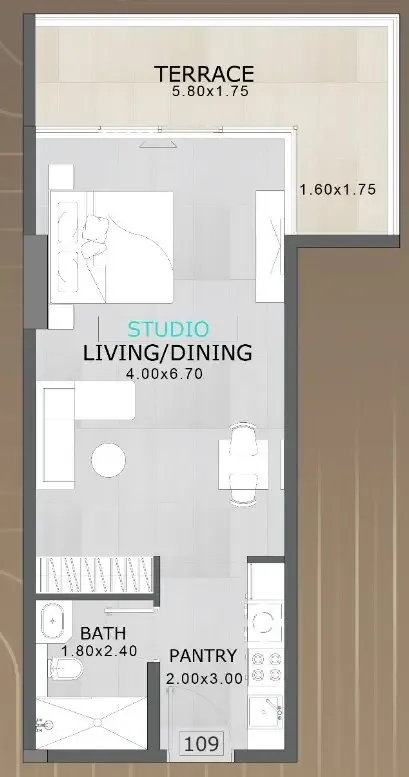 Floarea Skies Studio floor plan, 597 sqft