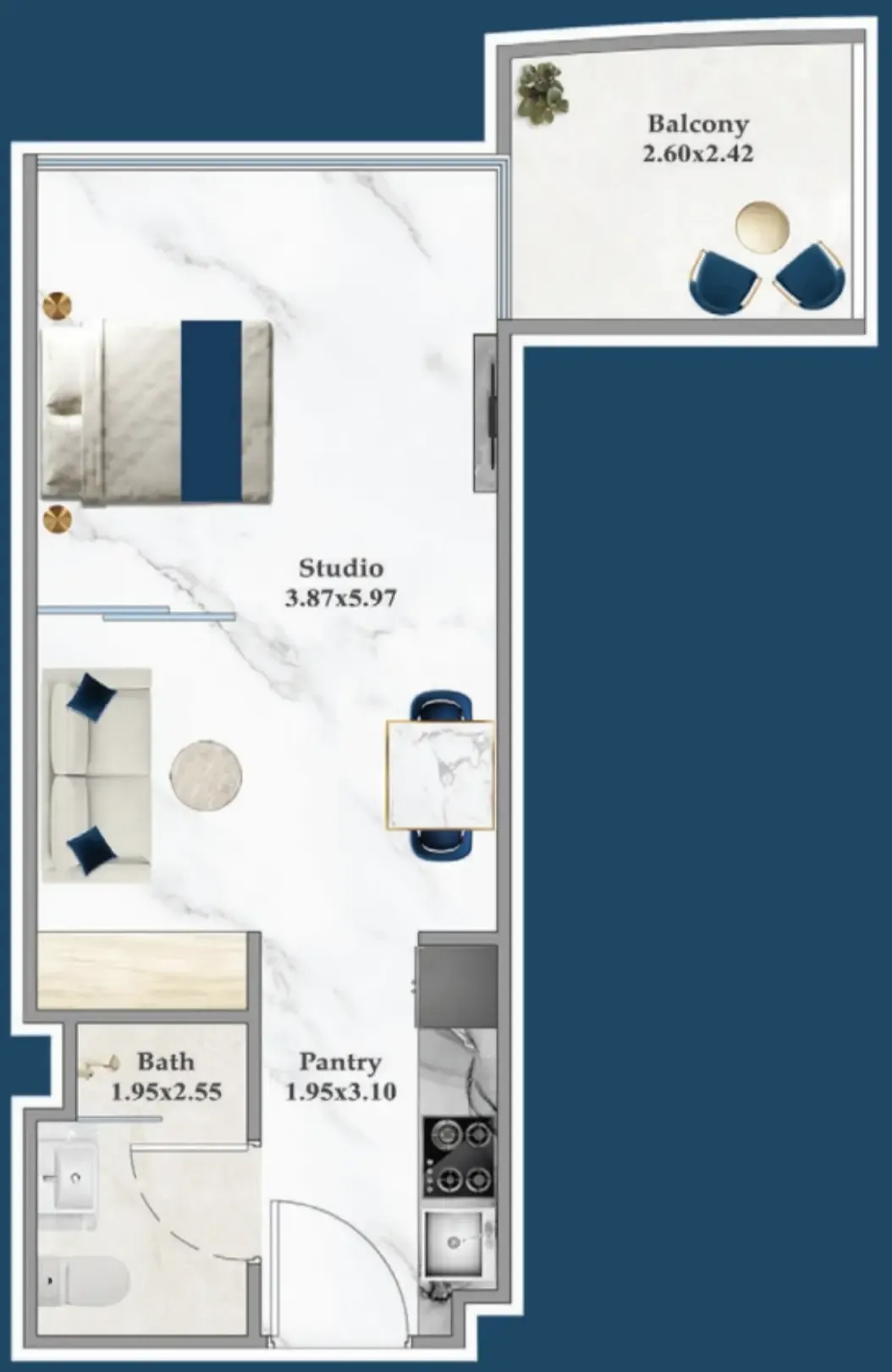 Serenz Studio floor plan, 439 sqft