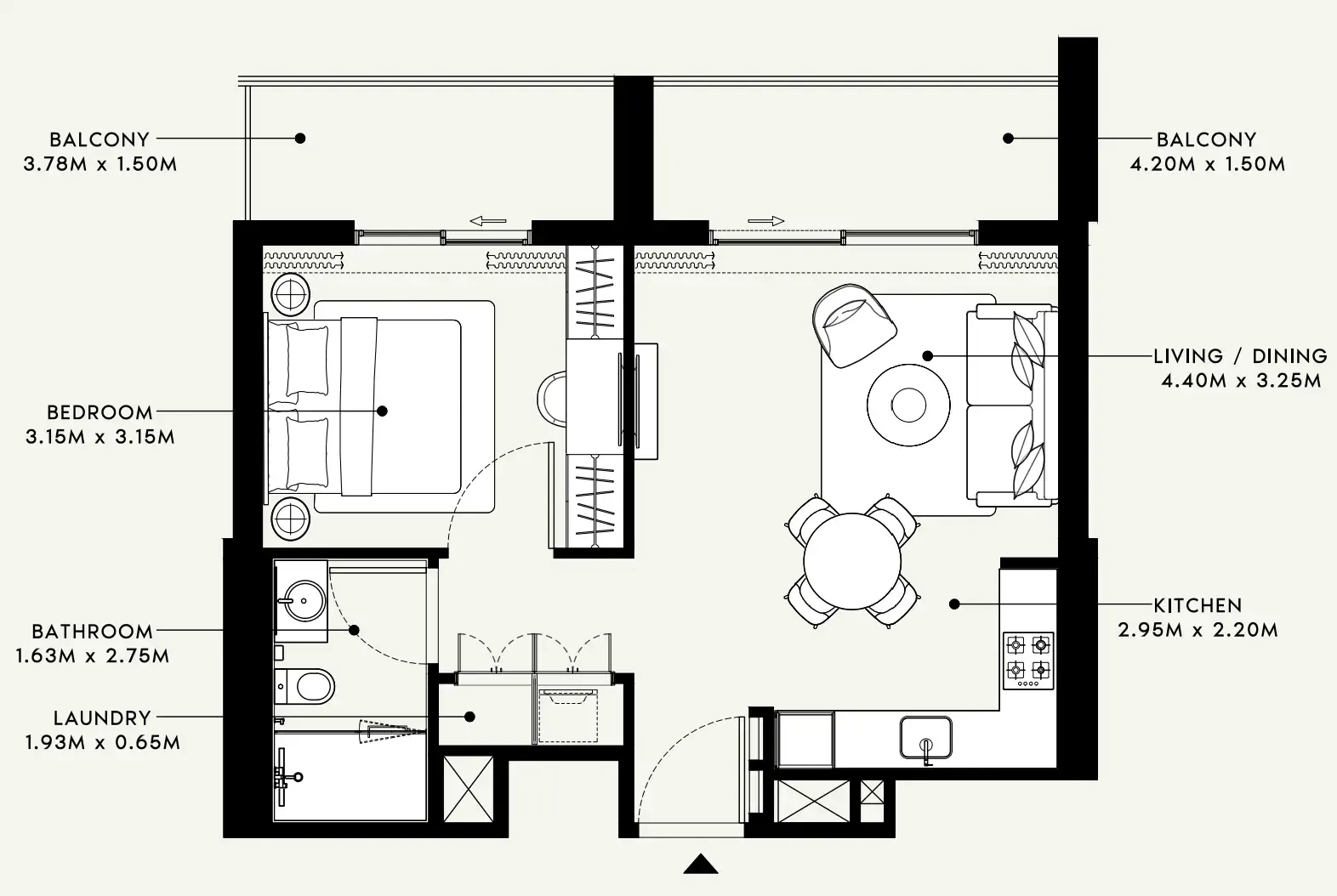 Beach Oasis 1 and 2 1 bed floor plan, 677 sqft