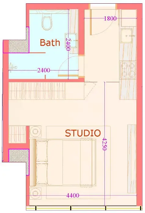 Playa Viva Studio floor plan, 334 sqft