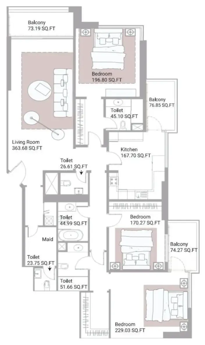 Ajman Creek Towers 3 bed floor plan, 2,749 – 2,767 sqft