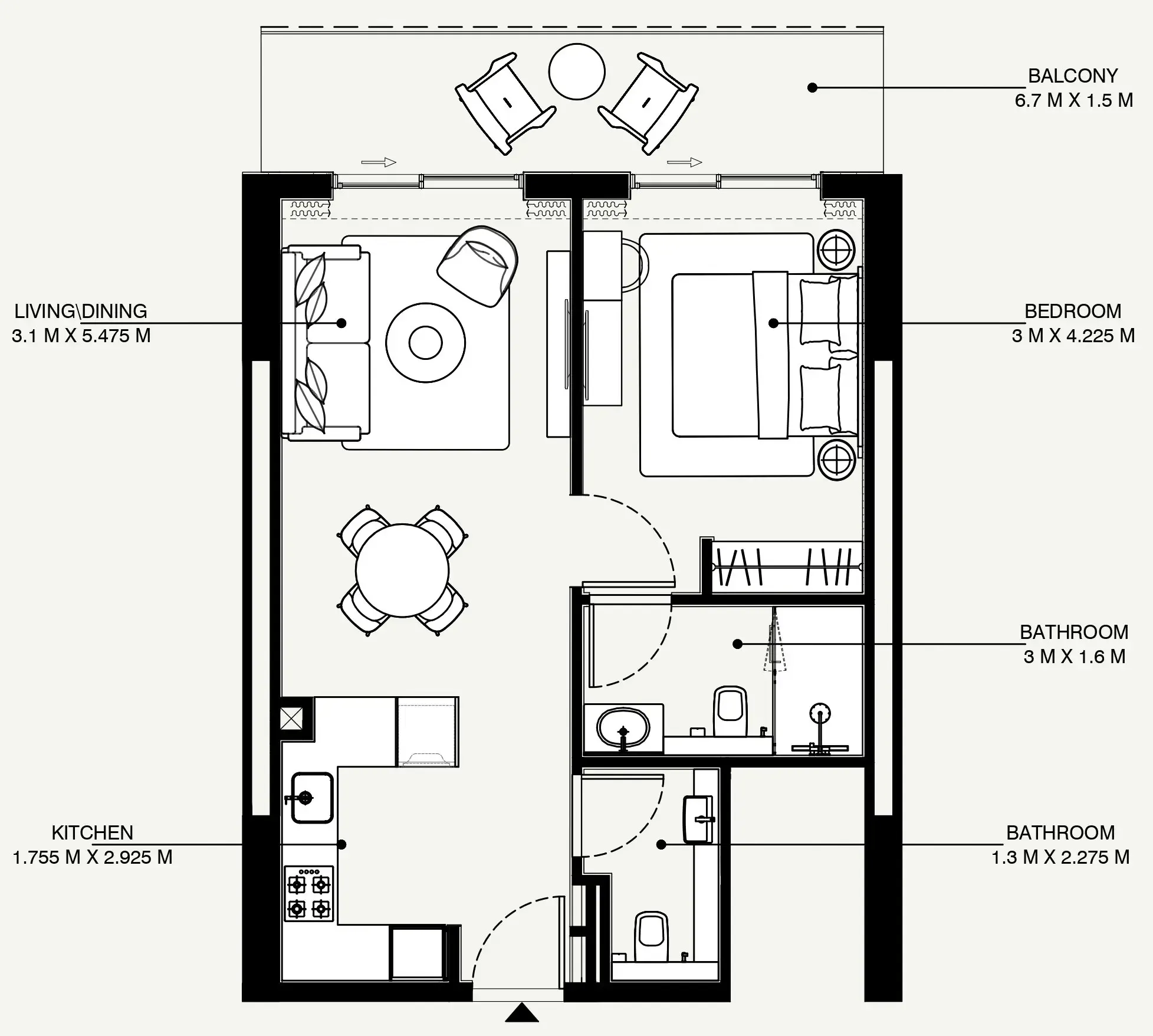 Azizi Venice 1 bed floor plan, 731 sqft