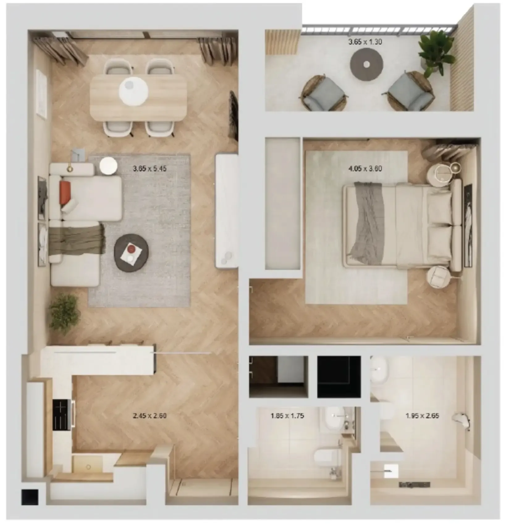 Arisha Terraces 1 bed floor plan, 714 sqft