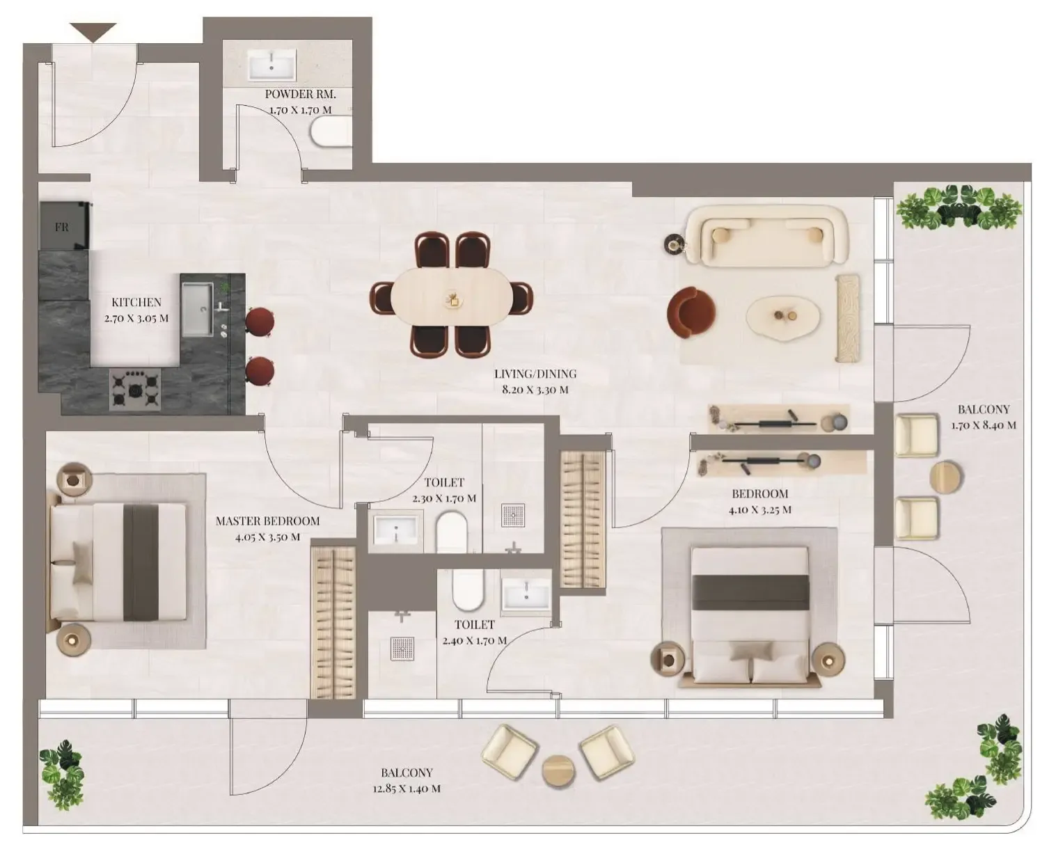 Rivo 2 bed floor plan, 1,270 sqft
