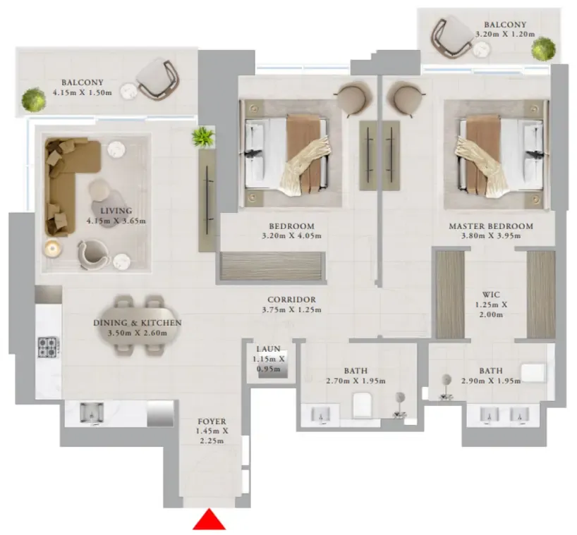 Valo 2 bed floor plan, 1,186 sqft