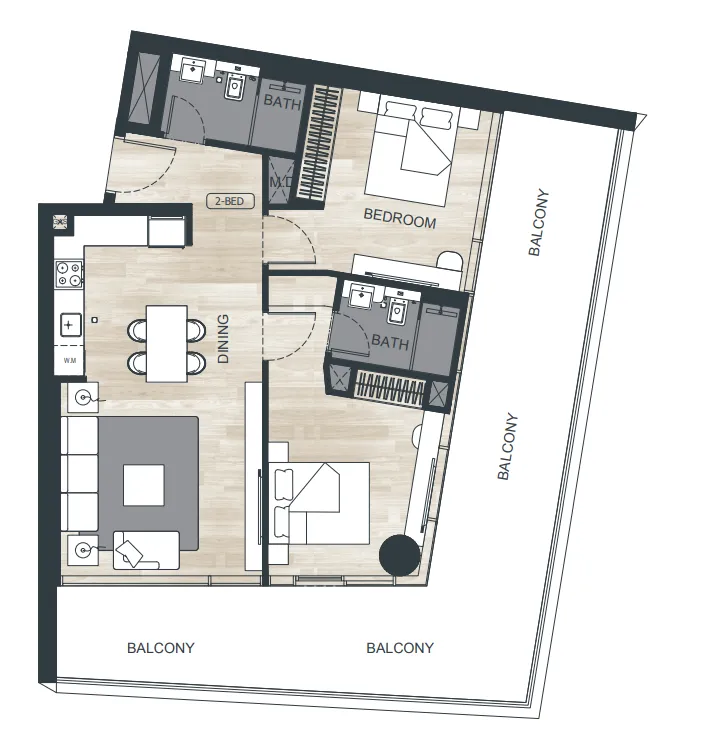 Binghatti Ghost 2 bed floor plan, 1,290 sqft