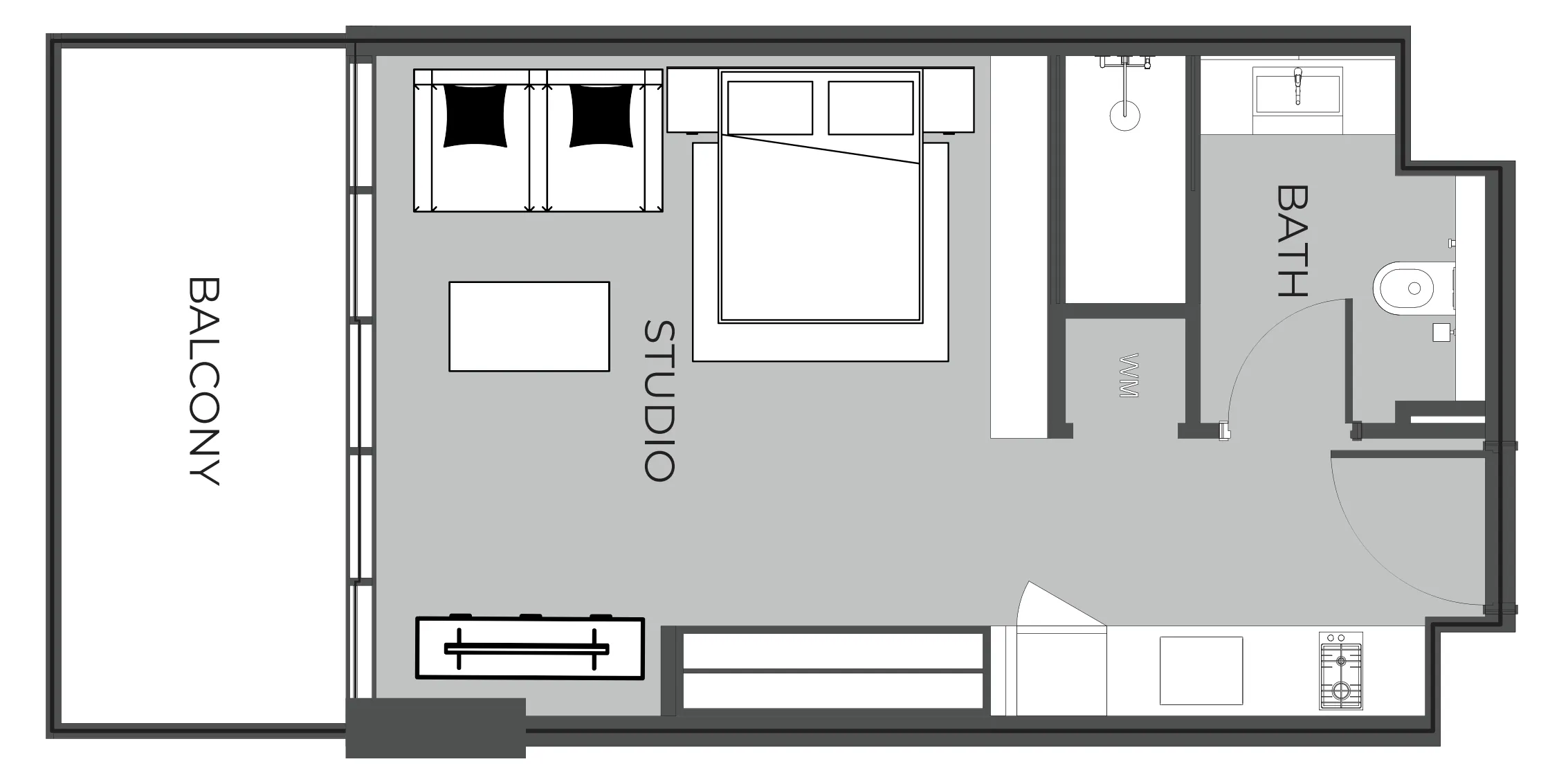The Boulevard Studio floor plan, 463 sqft