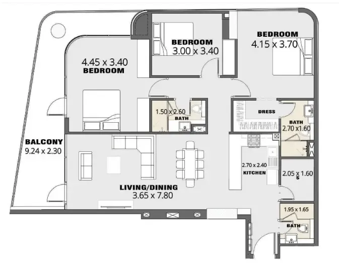 Volna by Kasco 3 bed floor plan, 1,267 – 1,268 sqft