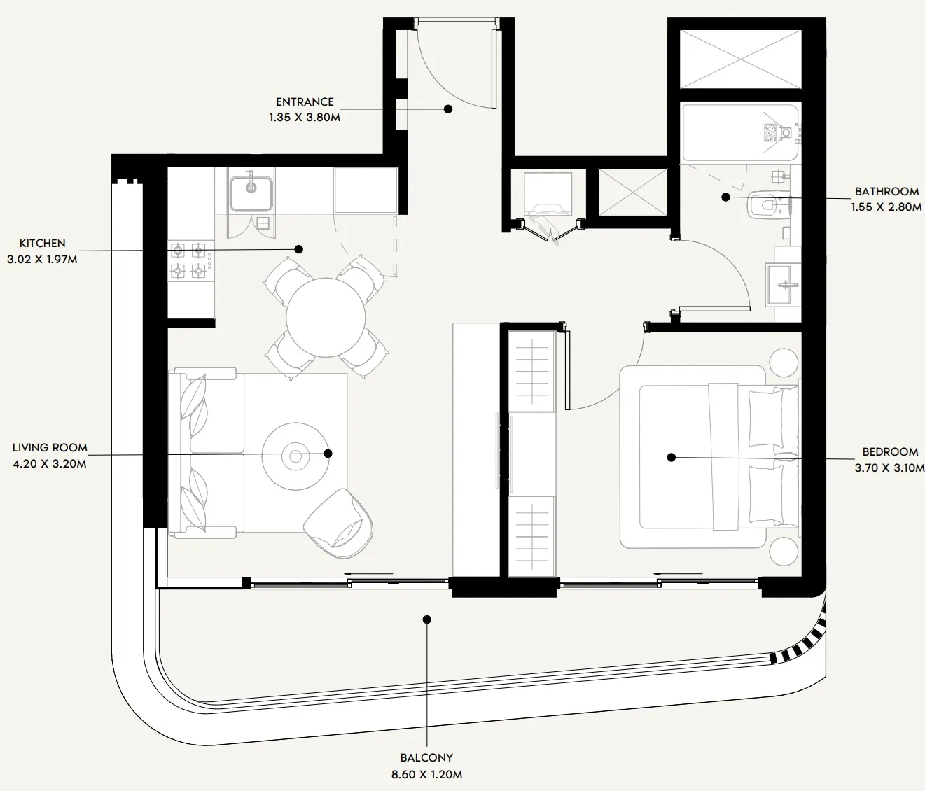 Azizi Sakandar 1 bed floor plan, 645 sqft