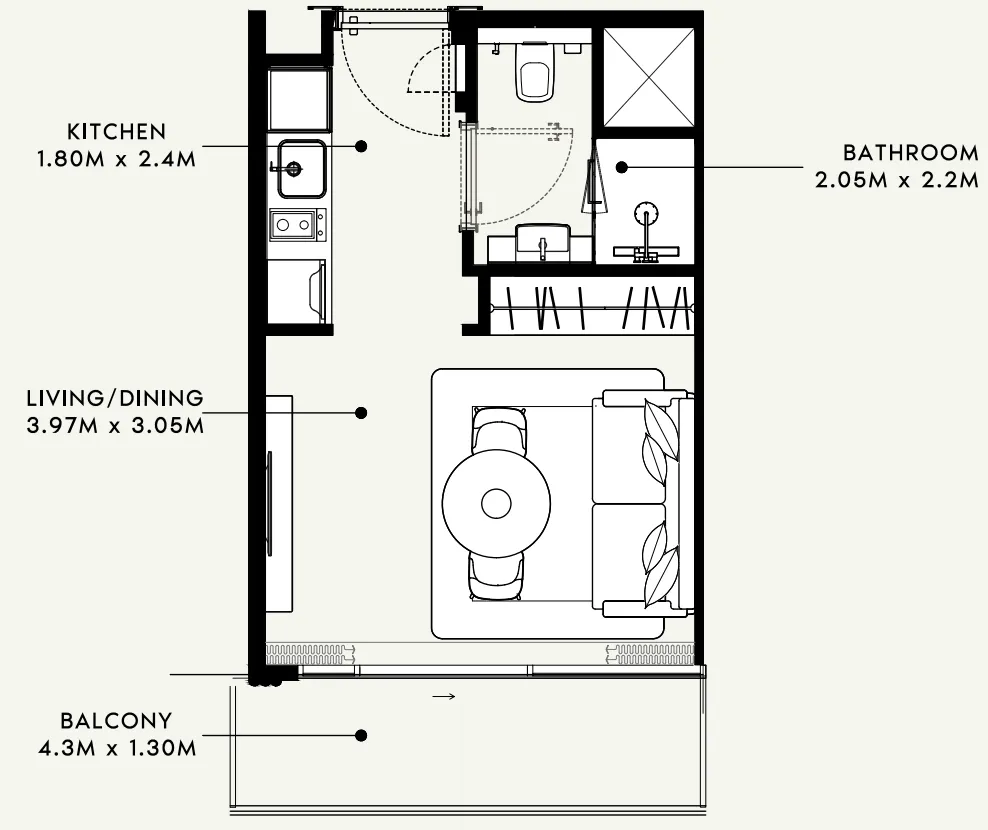 Azizi Milan Studio floor plan, 336 sqft