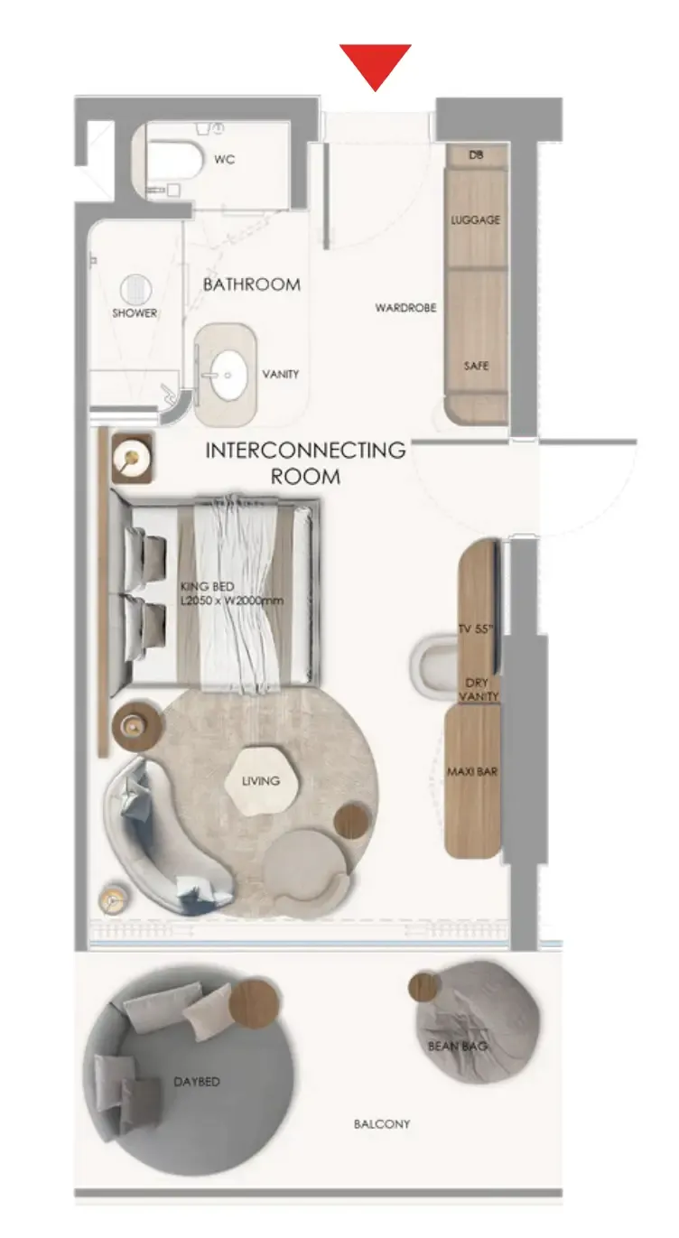 The Unexpected Al Marjan Island Hotel and Residence Studio floor plan, 484 sqft