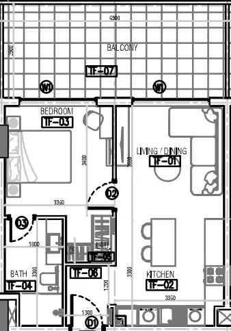 Laya Courtyard 1 bed floor plan, 752 sqft
