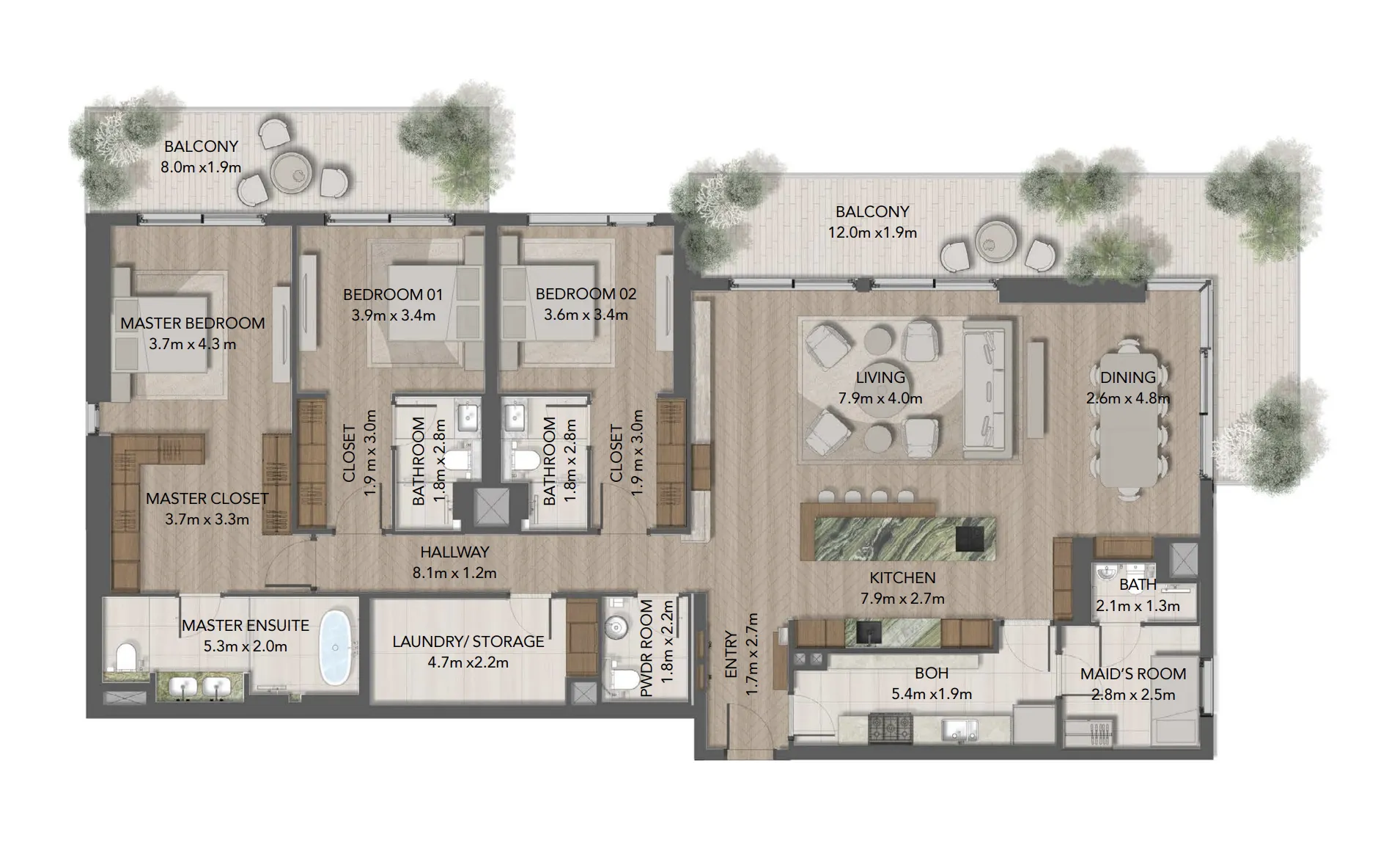 Maravelle Residences 3 bed floor plan, 2,924 – 2,947 sqft