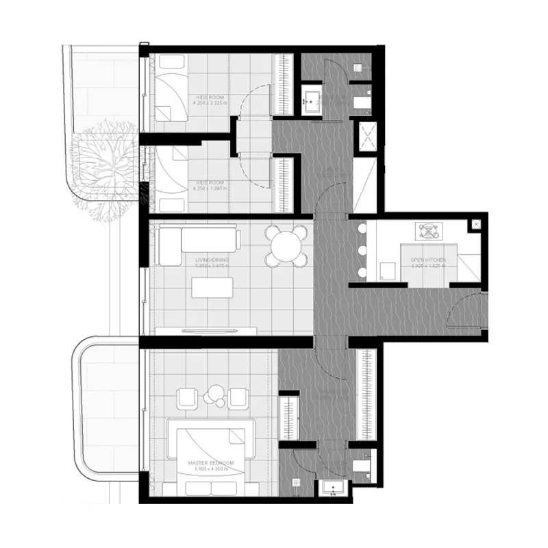 Marea Residences 2 bed floor plan, 1,247 sqft