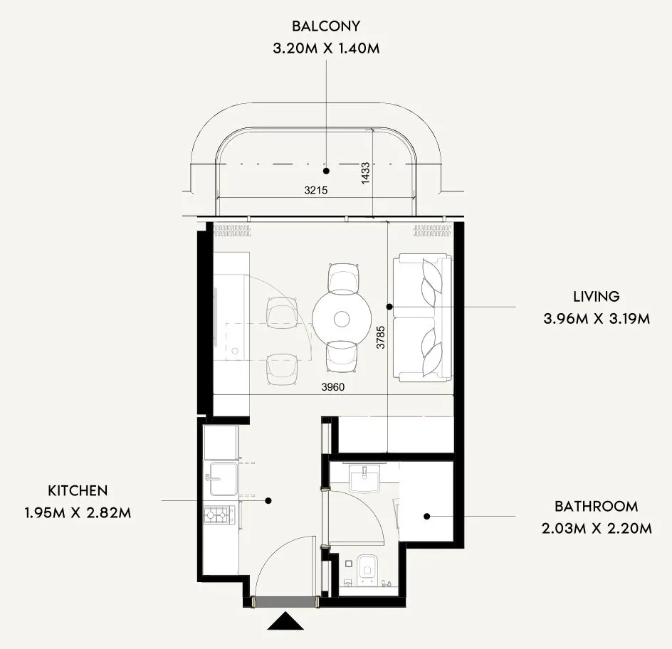 Azizi Wares Studio floor plan, 327 – 328 sqft