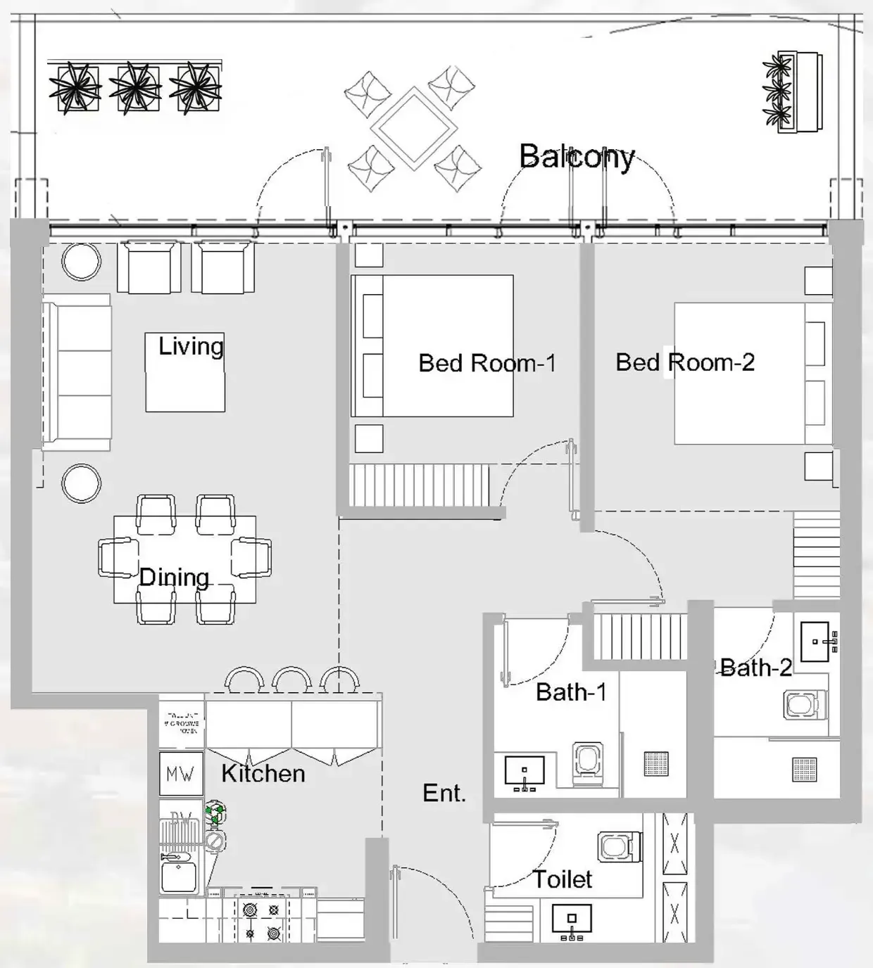 311 Boulevard 2 bed floor plan, 1,229 sqft