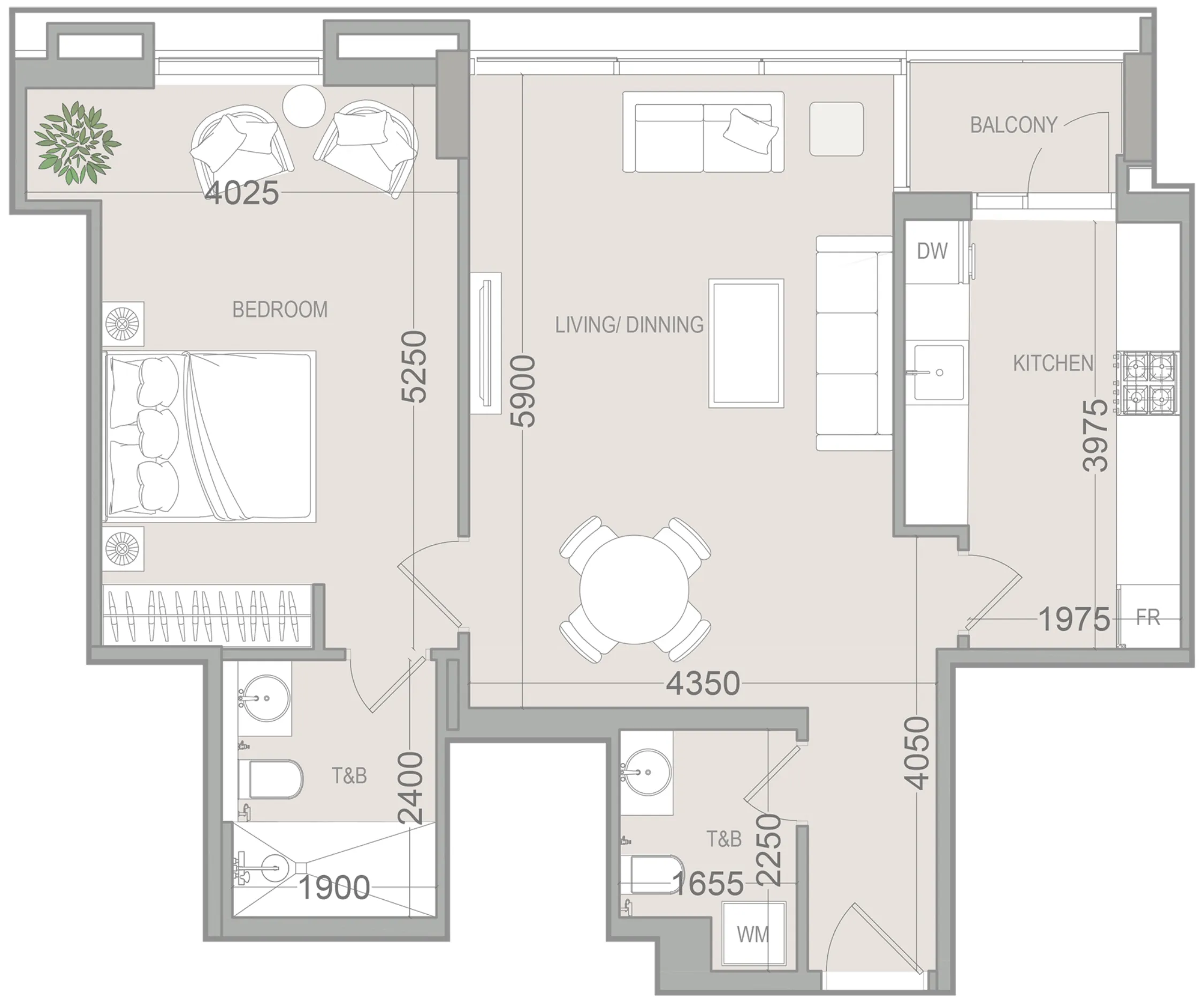 EVERGR1N House 4 1 bed floor plan, 781 sqft