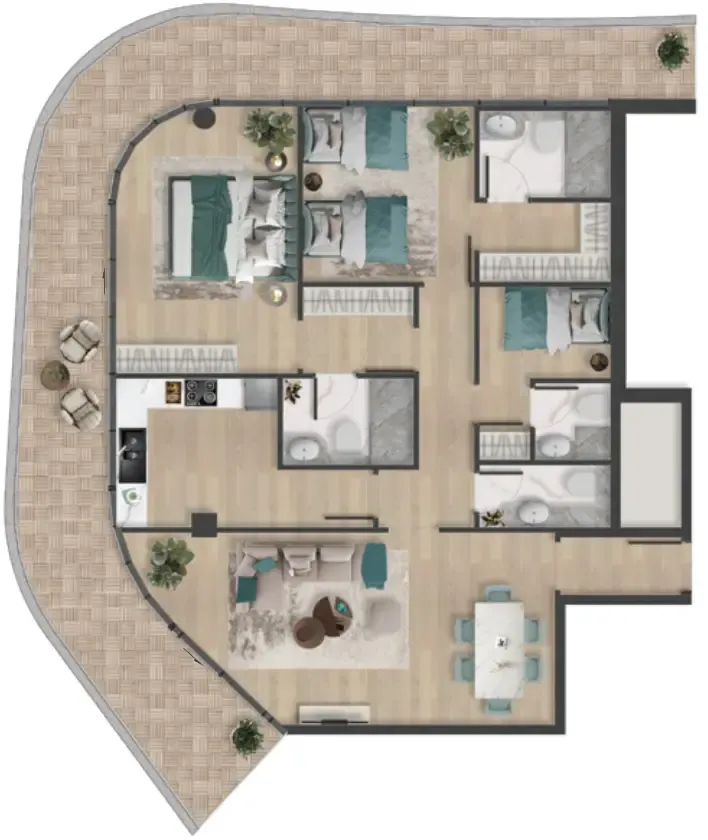 Pelagia 2 bed floor plan, 1,829 sqft