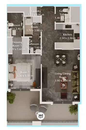 Bab Al Qasr Garden Residences 65 1 bed floor plan, 868 sqft