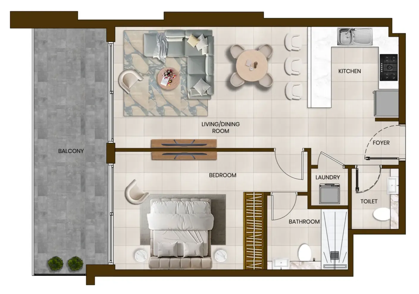 Butterfly Towers 1 bed floor plan, 850 sqft
