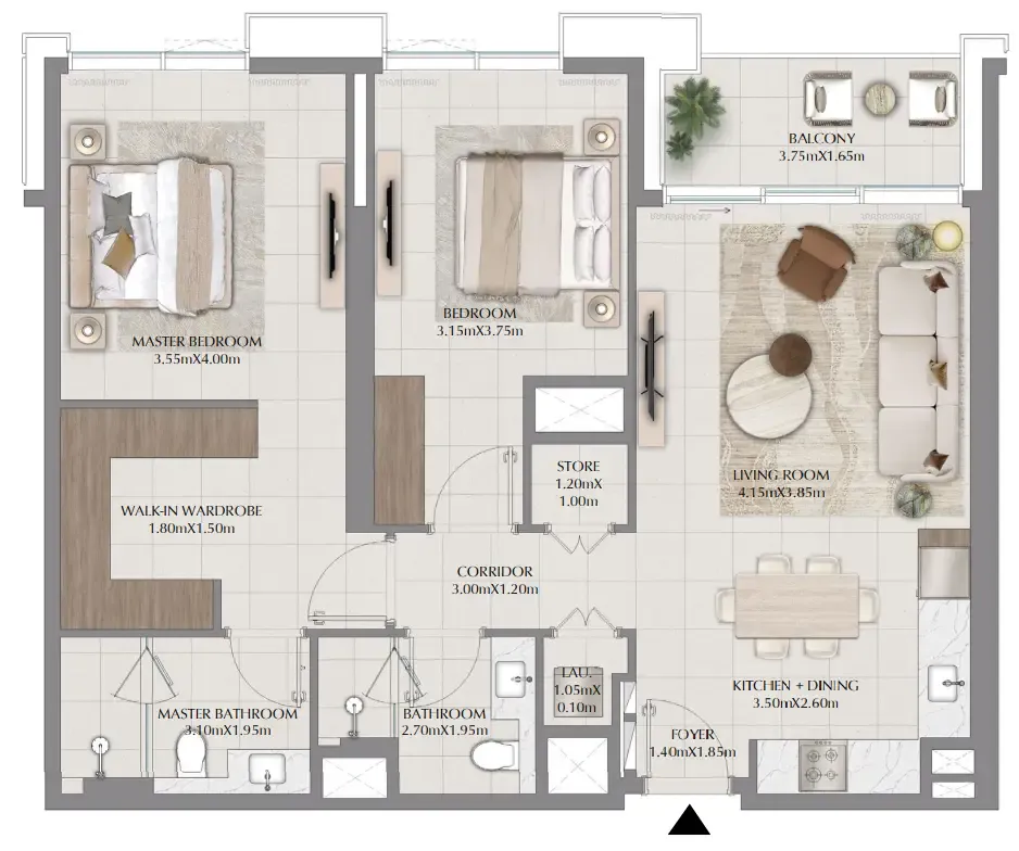 Terra Woods 2 bed floor plan, 1,125 sqft