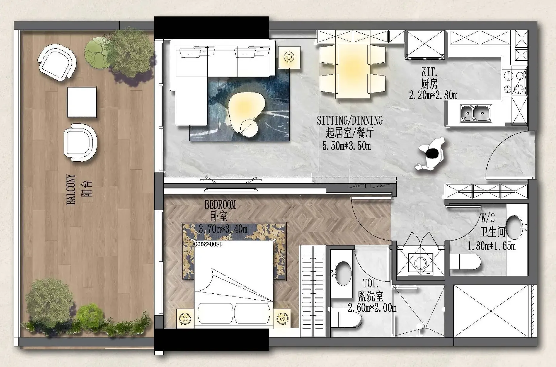 Forest City 2 1 bed floor plan, 867 – 893 sqft