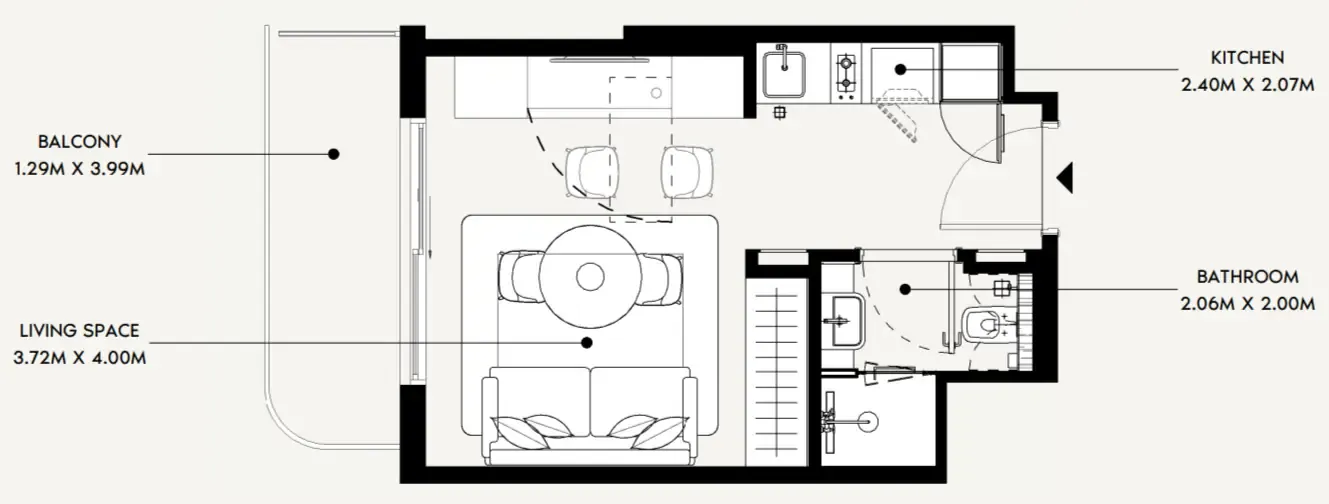 Azizi David Studio floor plan, 334 sqft