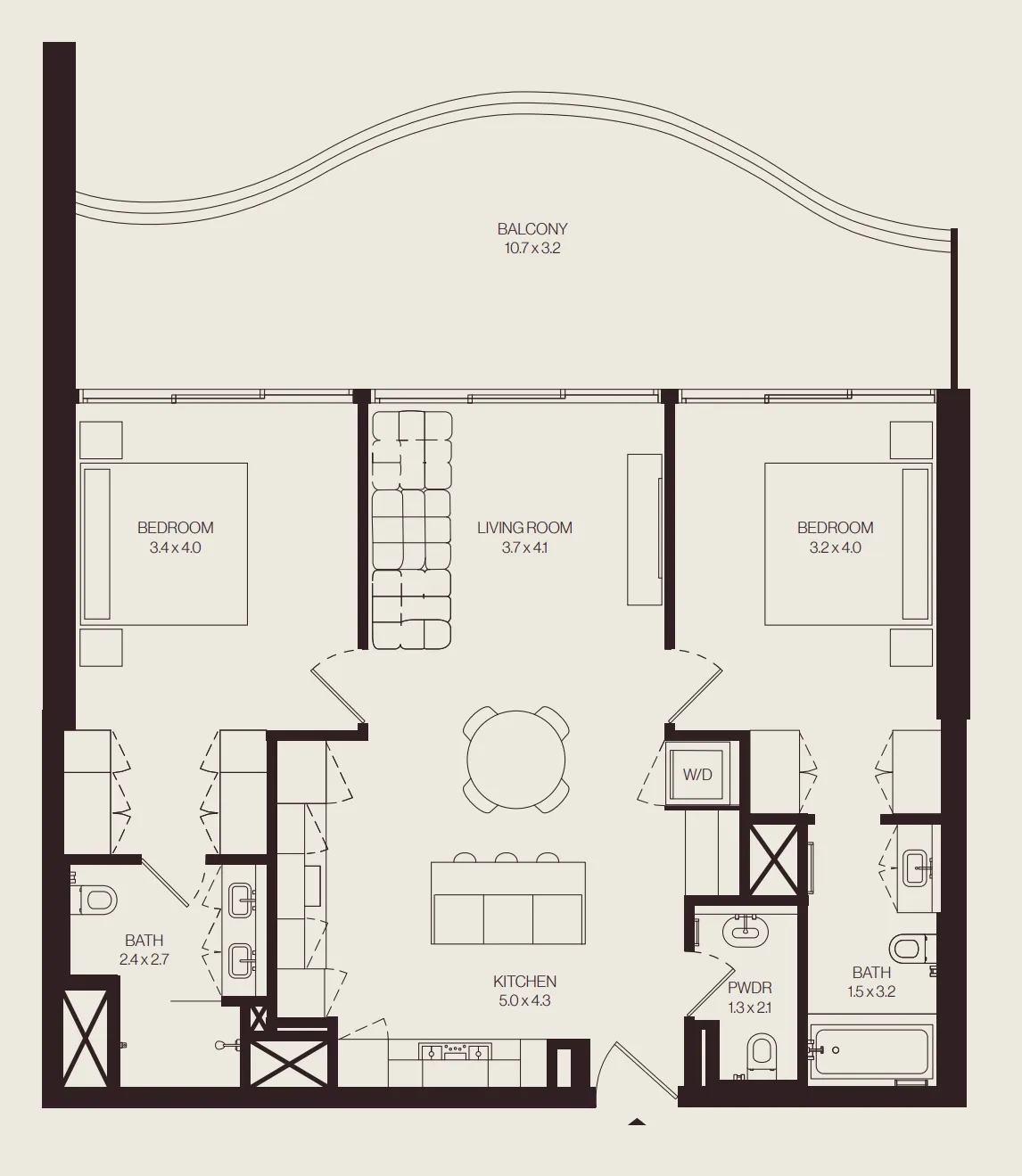 The Weave – Al Ghurair 2 bed floor plan, 1,313 – 1,328 sqft