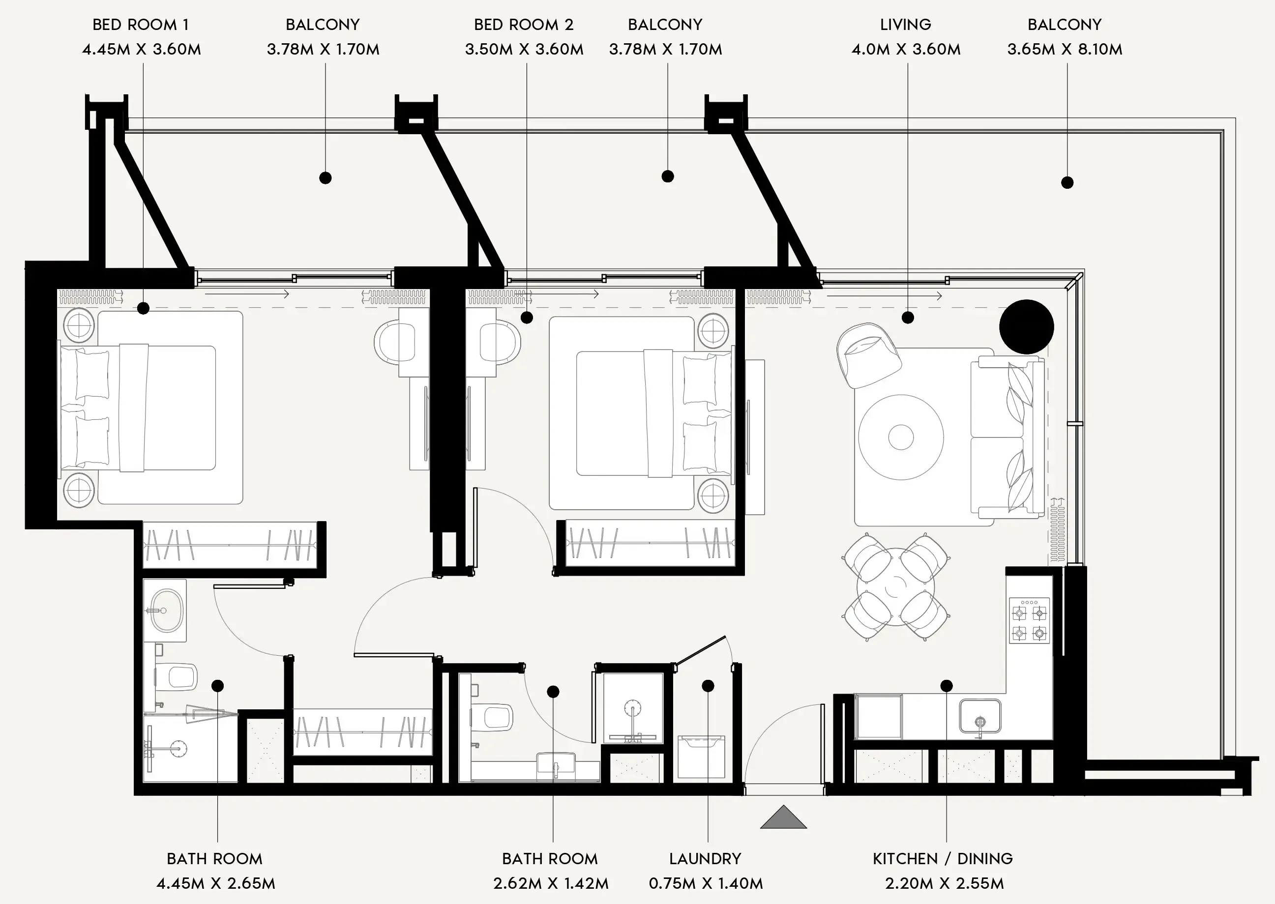 Azizi Venice 2 bed floor plan, 1,286 sqft